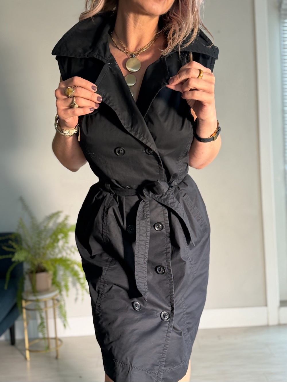 Vintage Y2K MEXX Navy Blue Belted Trench-Style Vest/Dress — Size US 12 / M/L Fit